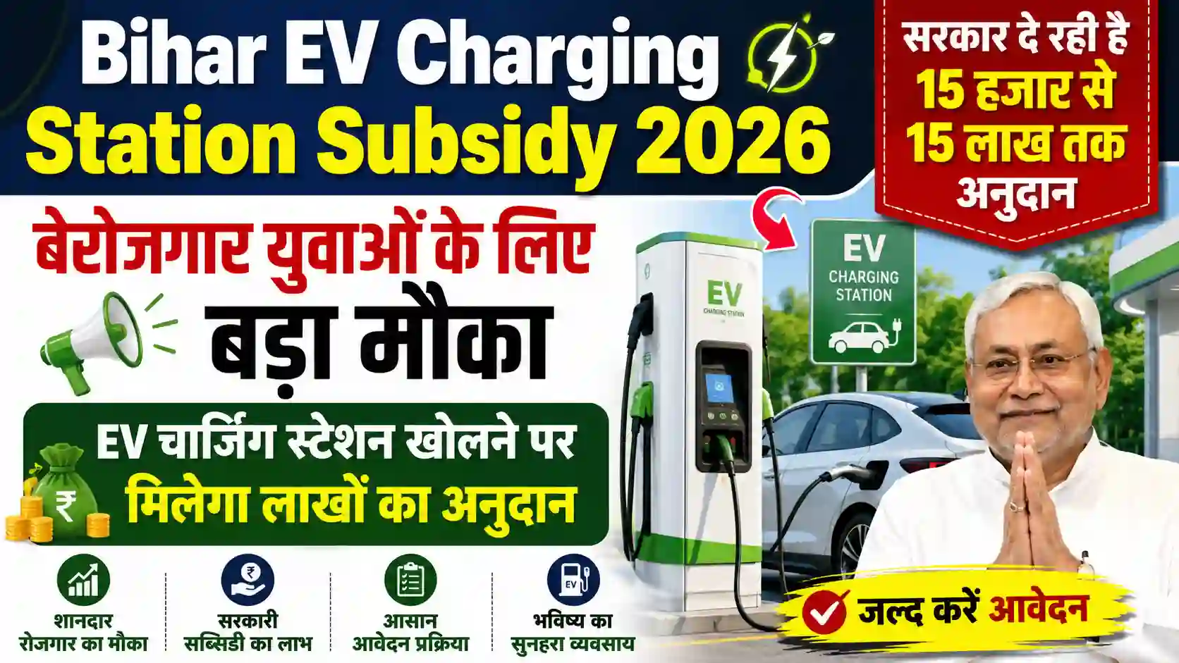 Bihar EV Charging Station Subsidy 2026: बेरोजगार युवाओं के लिए बड़ा मौका, EV चार्जिंग स्टेशन खोलने पर मिलेगा लाखों का अनुदान