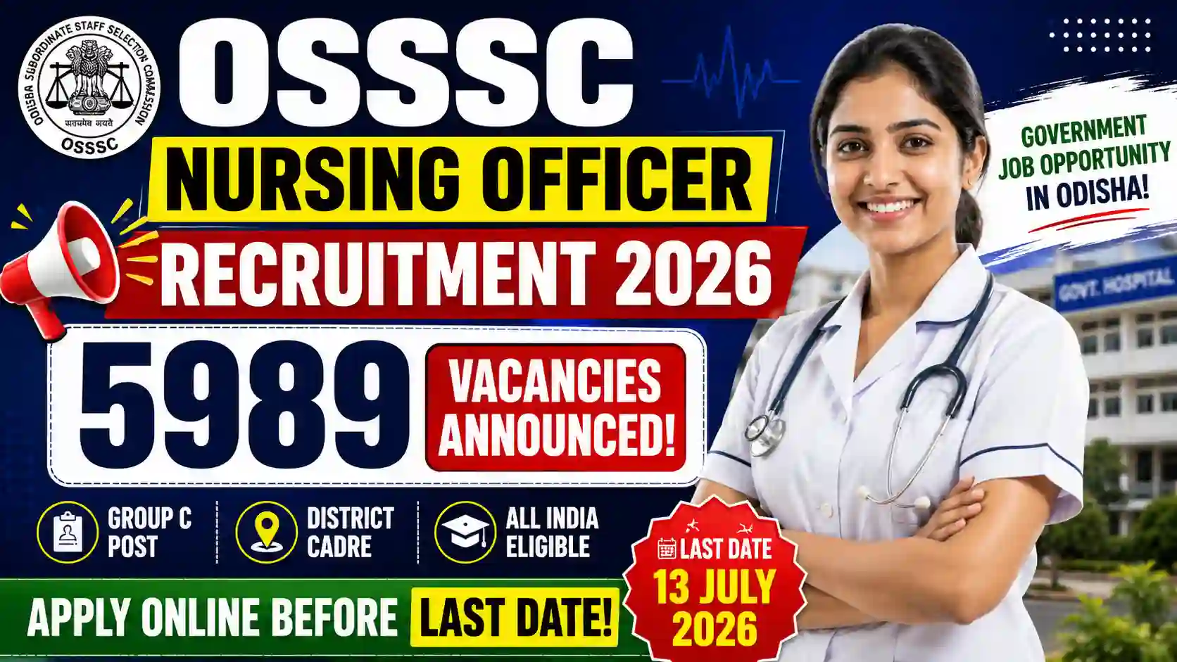 OSSSC Nursing Officer Recruitment 2026: 5989 Vacancies Announced, Apply Online Before Last Date