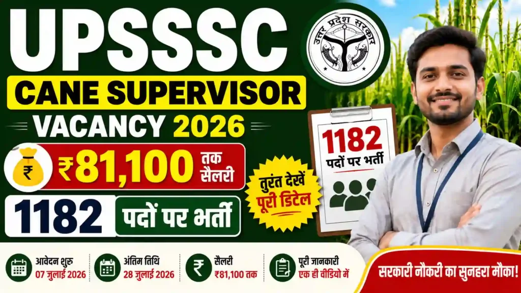 UPSSSC Cane Supervisor Vacancy 2026: ₹81,100 तक सैलरी, 1182 पदों पर भर्ती, तुरंत देखें पूरी डिटेल